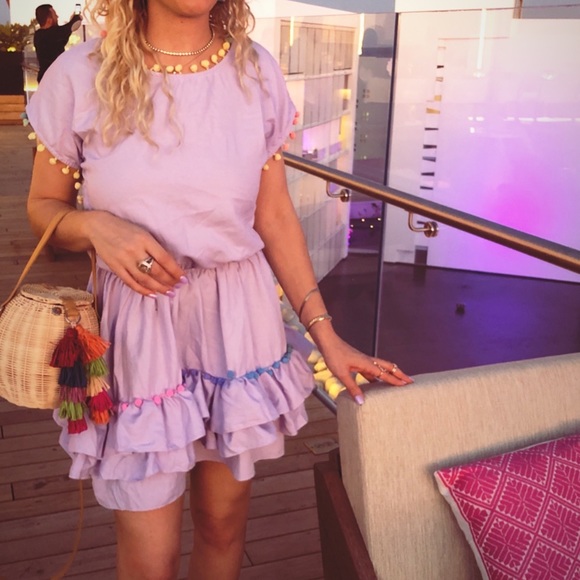 Peixoto Nissi Pom-Pom Dress Swim Cover-Up Tulum Lavender Purple with Cutout - Picture 6 of 11